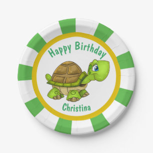 Personalise cartoon turtle birthday party paper plate