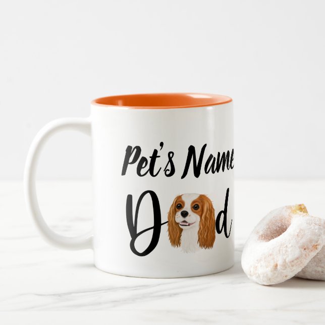  Personalise Cavalier King Charles Spaniel Dad Two-Tone Coffee Mug (With Donut)