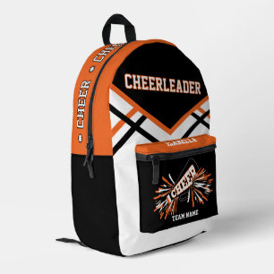 Personalise Cheerleader Orange, Black, White Printed Backpack