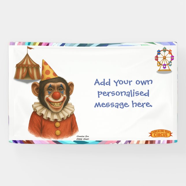 Personalise: Chester the chimp clown Banner (Horizontal)