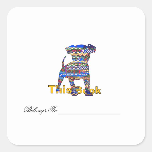 Personalise Chevron Pattern Dog Bookplate  Square Sticker (Front)