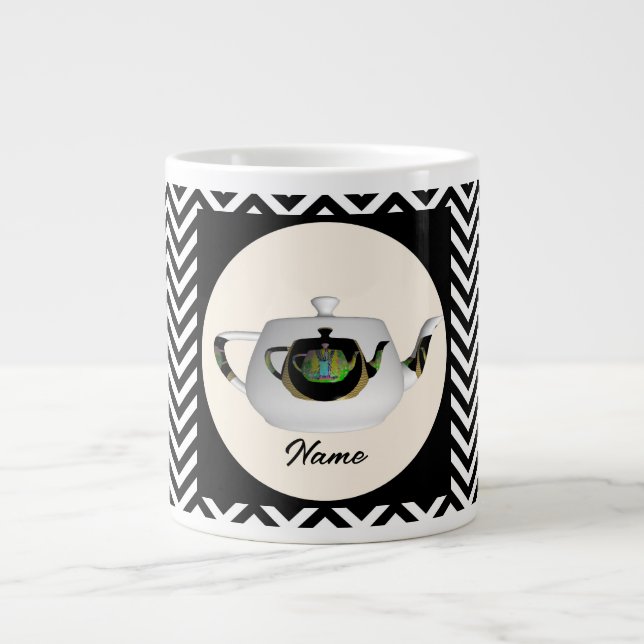 Personalise Chevron Triple Teapots Large Coffee Mug (Front)