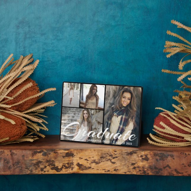 Personalise Chic Black Photo Collage Plaque (Side)