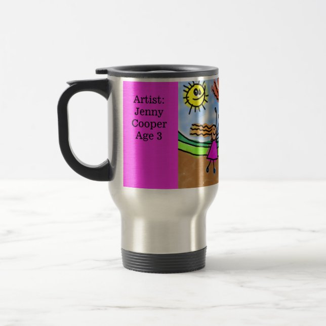 Personalise Child's Artwork Add Name & Age Coffee Travel Mug (Left)
