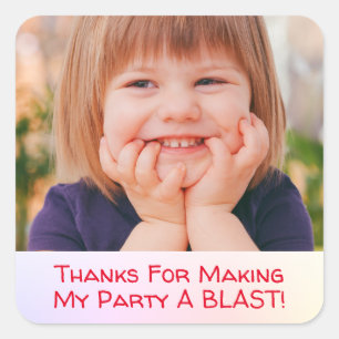 Personalise Child's Photo, Thank You Message Square Sticker