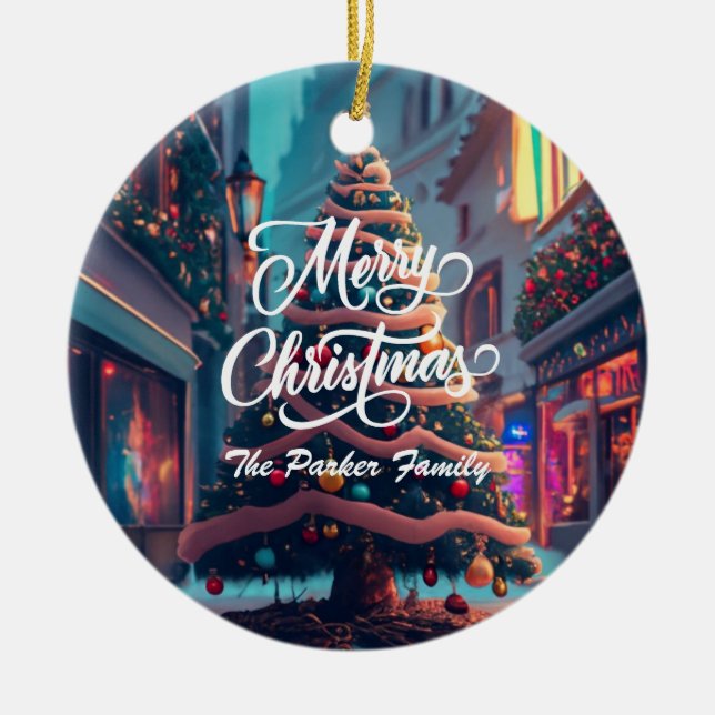 Personalise Christmas Ceramic Tree Decoration (Front)