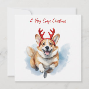 Personalise Christmas Corgi with Reindeer antlers Holiday Card