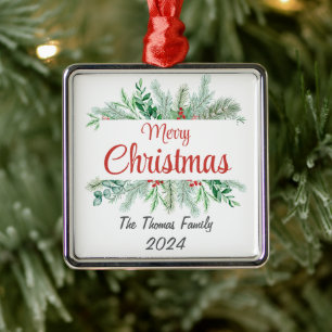 Personalise Christmas Floral Frame Merry Christmas Metal Tree Decoration