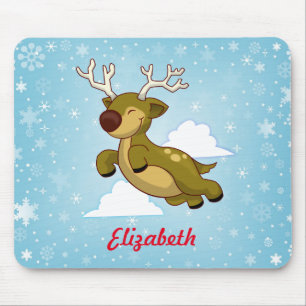 Personalise Christmas Flying Reindeer Mouse Pad