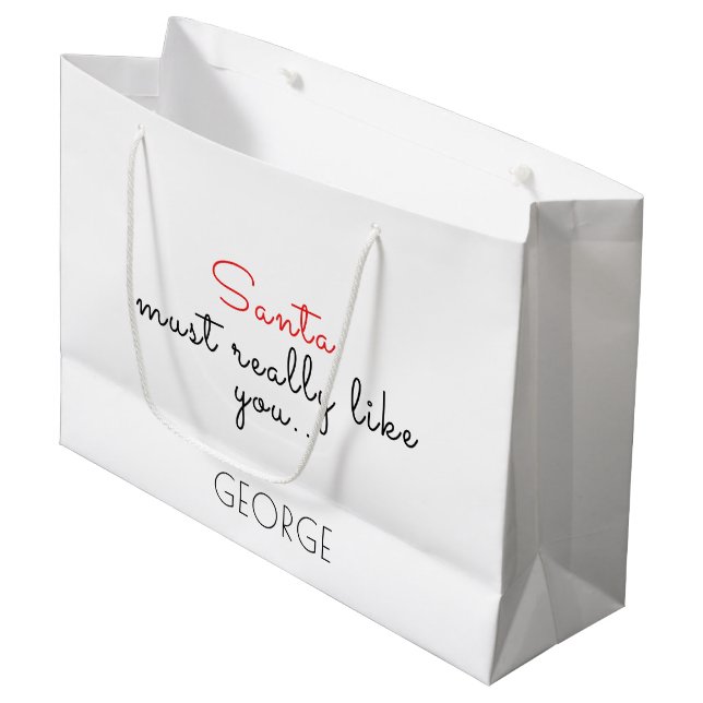 Personalise Christmas Gift Bag with Name (Front Angled)