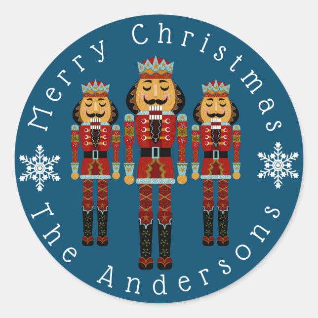 Personalise Christmas Nutcrackers Classic Round Sticker (Front)