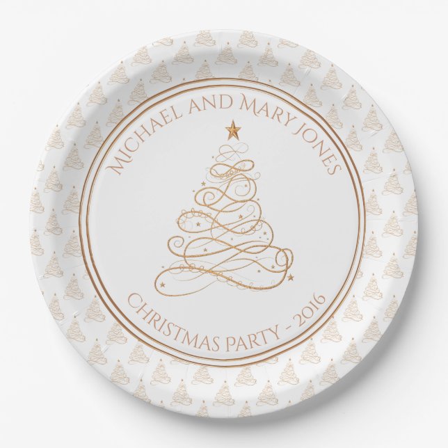 Personalise: "Christmas Party" Golden Tree Paper Plate (Front)