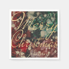 Personalise Christmas Red Green Gold Design Napkin