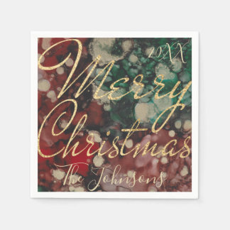 Personalise Christmas Red Green Gold Design Napkin