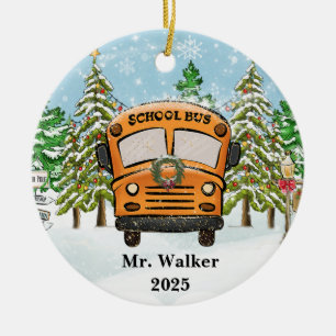 Personalise Christmas School Bus Driver Gift Ceramic Tree Decoration
