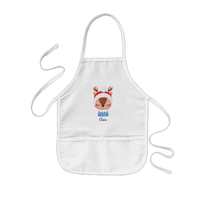Personalise Christmas Sleeping Reindeer Face Kids Apron (Front)