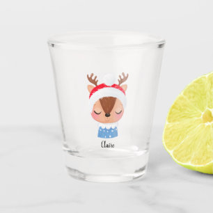 Personalise Christmas Sleeping Reindeer Face Shot Glass