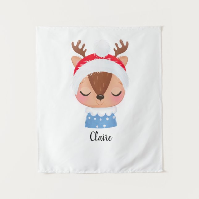 Personalise Christmas Sleeping Reindeer Face Tapestry (Front)