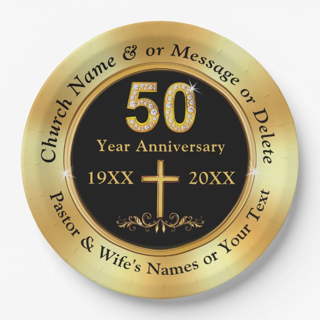 Personalise, Church 50th Anniversary, Paper Plates (Front)