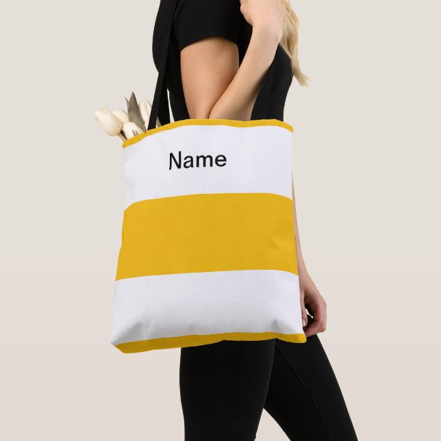 Personalise Classic Lemon Yellow +  White Stripes Tote Bag (Close Up)