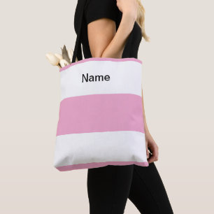 Personalise Classic Pastel Pink +  White Stripes Tote Bag