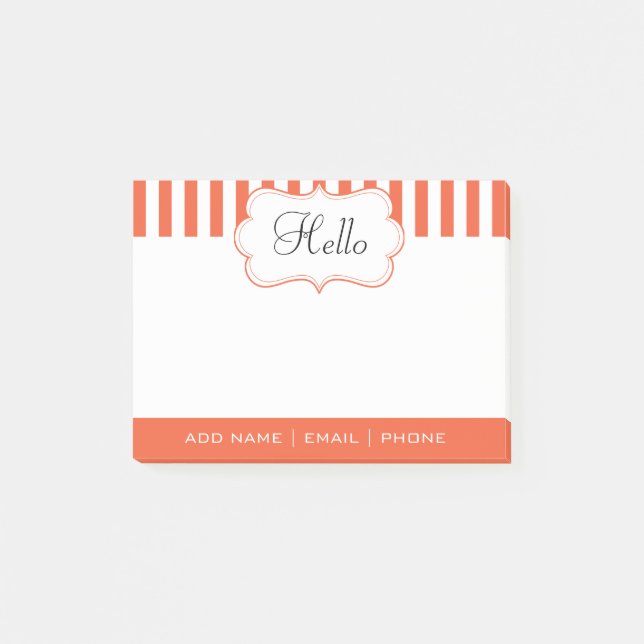 Personalise Classy Celosia Orange Stripes Post-it Notes (Front)