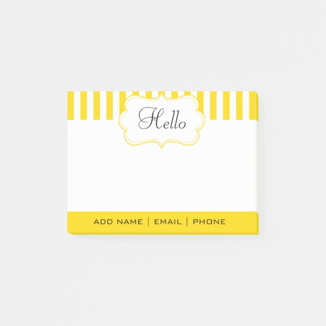 Personalise Classy Freesia Yellow Stripes Post-it Notes (Front)