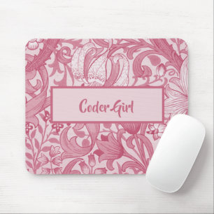 Personalise Coder Girl Pink Floral Drawing Mouse Pad