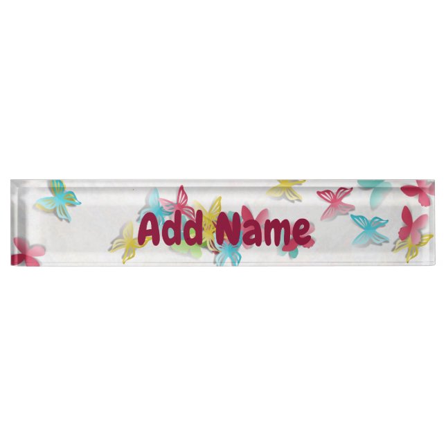 Personalise, Colourful Butterflies. Nameplate (Front)