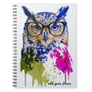 PERSONALISE Colourful Hippister Owl Notebook