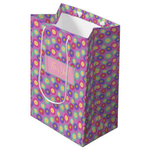 Personalise Colourful Retro Floral Purples & Pinks Medium Gift Bag