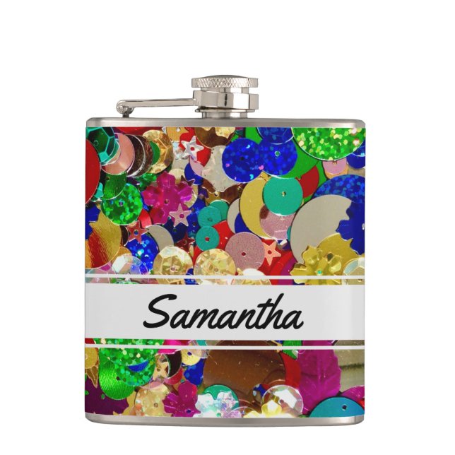 Personalise Colourful Sequin Hip Flask (Front)