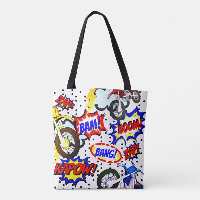 Personalise Comic Book Mototcycles, Speach Bubbles Tote Bag (Back)