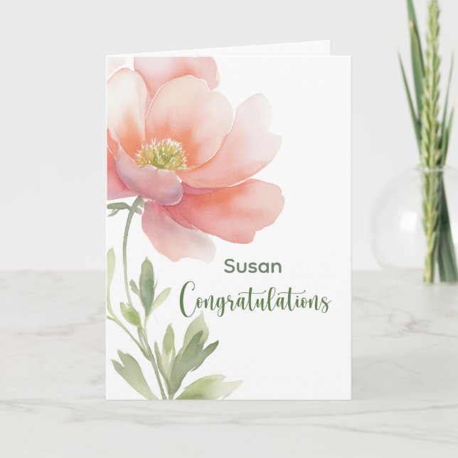 Personalise Congratulations Watercolor Flower Card (Front)