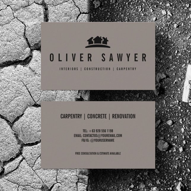 Personalise Construction Renovation Minimalist Business Card (Personalize with your business card details)