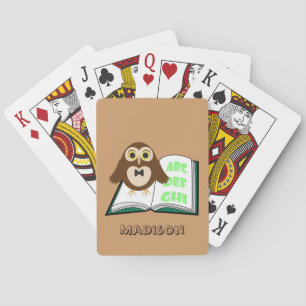 Personalise Cool Cute owl with Alphabet book Playing Cards