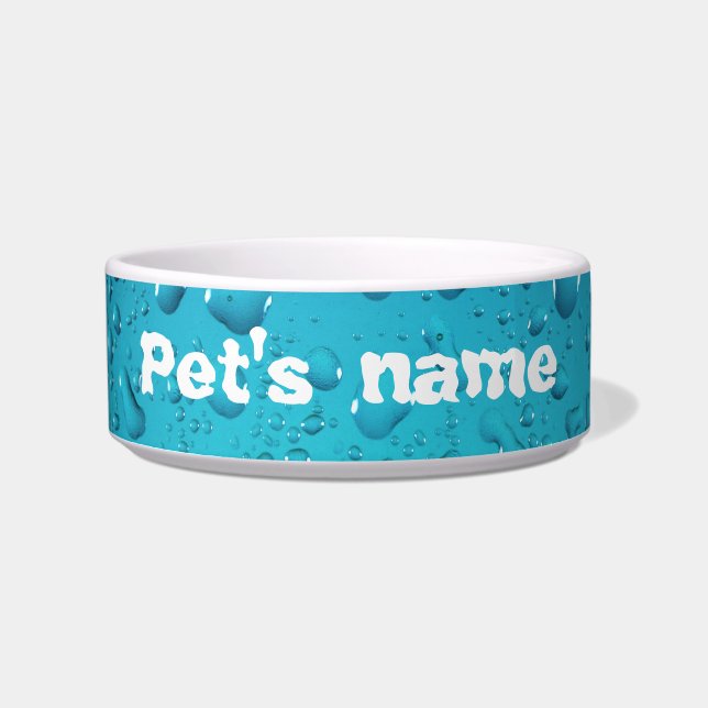 Personalise Cool water drops blue pet bowl (Front)
