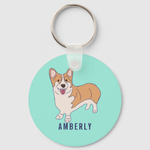 Personalise Corgi Dog Mint Green Key Ring