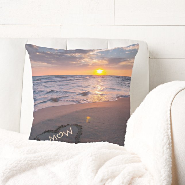Personalise Couple Beach Sunset Heart Throw Pillow (Creator Uploaded)