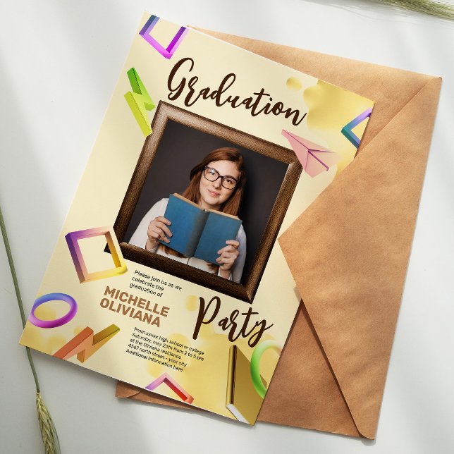 Personalise creamy fancy graduation party invitation (Creator Uploaded)