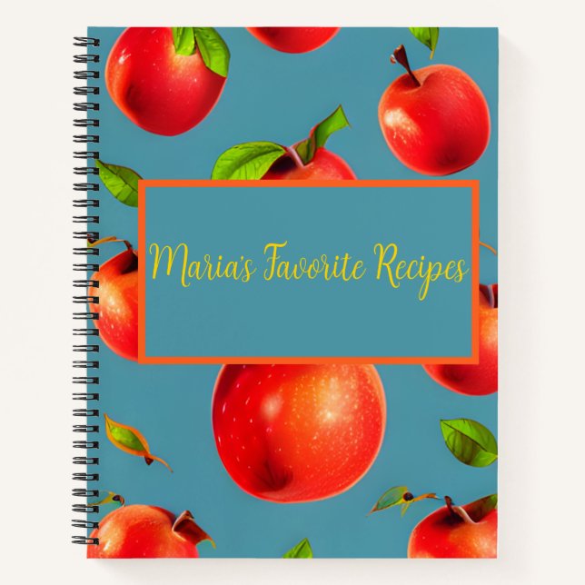 Personalise Crisp Red Apples Pattern  Recipe Notebook (Front)