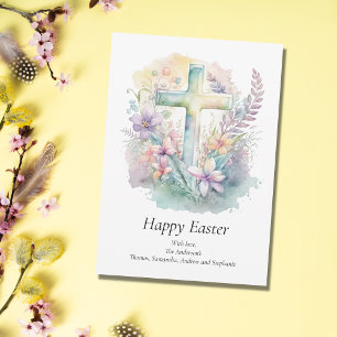 Personalise Cross Floral Pastel Religious Easter Holiday Card