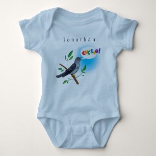Personalise Cuckoo Bird on Branch Baby Boy  Baby Bodysuit