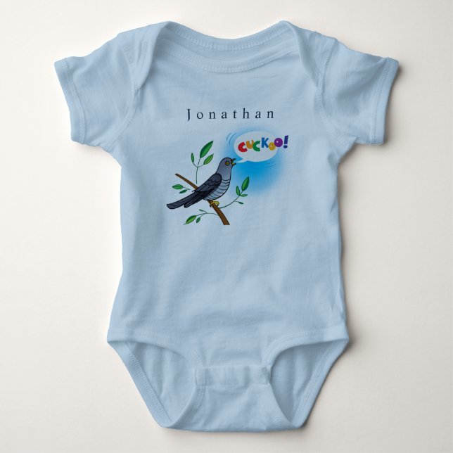 Personalise Cuckoo Bird on Branch Baby Boy  Bodysuit (Front)