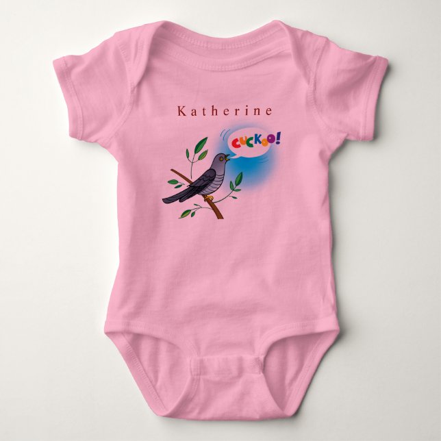 Personalise Cuckoo Bird on Branch Baby Girl Bodysuit (Front)