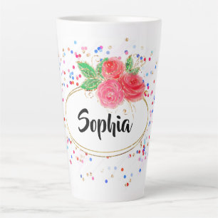 Personalise cup, glitter cheerful girl custom name latte mug
