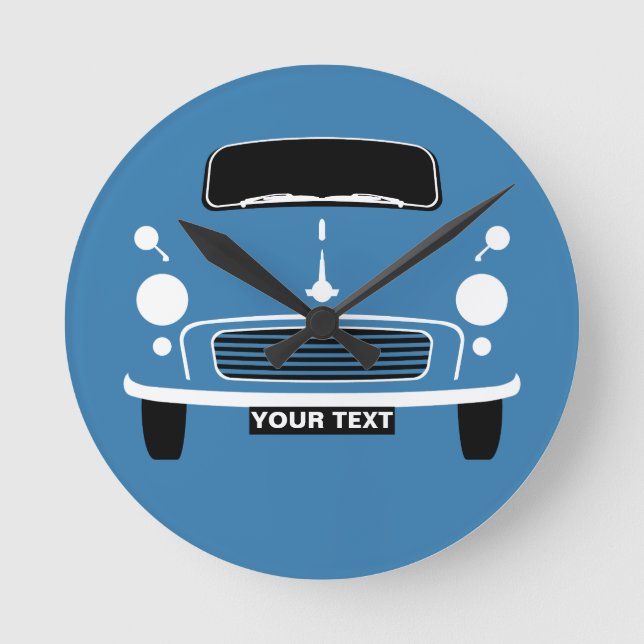Personalise Custom Blue Morris Minor Pop Art Round Clock (Front)