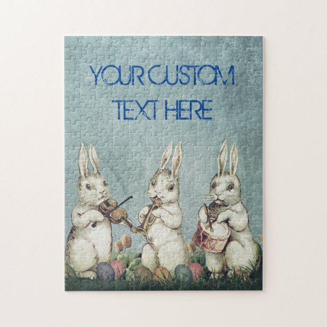 Personalise Custom EASTER Bunnies Vintage Rustic Jigsaw Puzzle (Vertical)