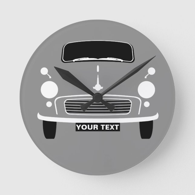 Personalise Custom Grey Morris Minor Pop Art Round Clock (Front)
