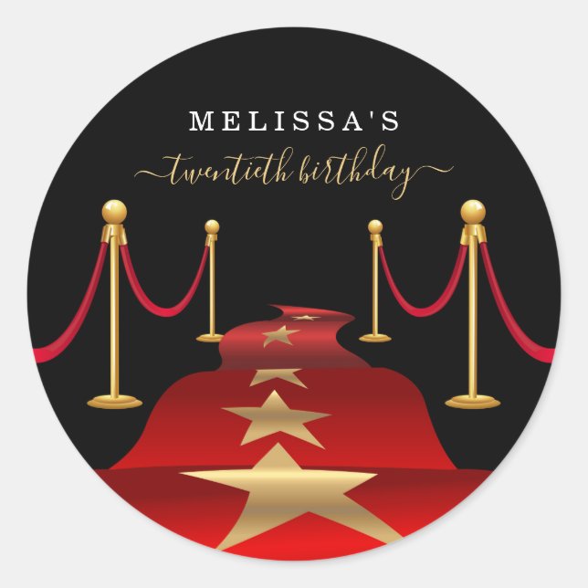 Personalise Custom Red Carpet Themed Party Sticker (Front)
